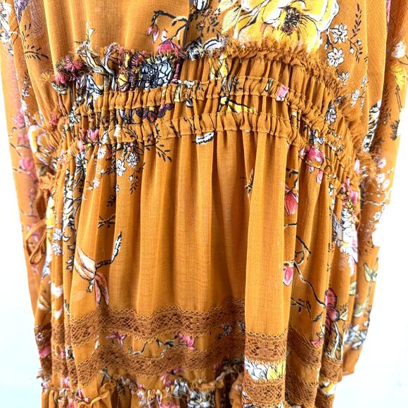 Free People Cherry Blossom Plunge Long Sleeve Mini Dress Size Medium - Picture 3 of 10